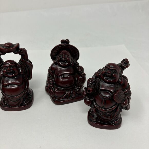 5 Laughing Buddha Statues Figurines Red Resin Poses Mini Figures Vintage - Picture 3 of 10